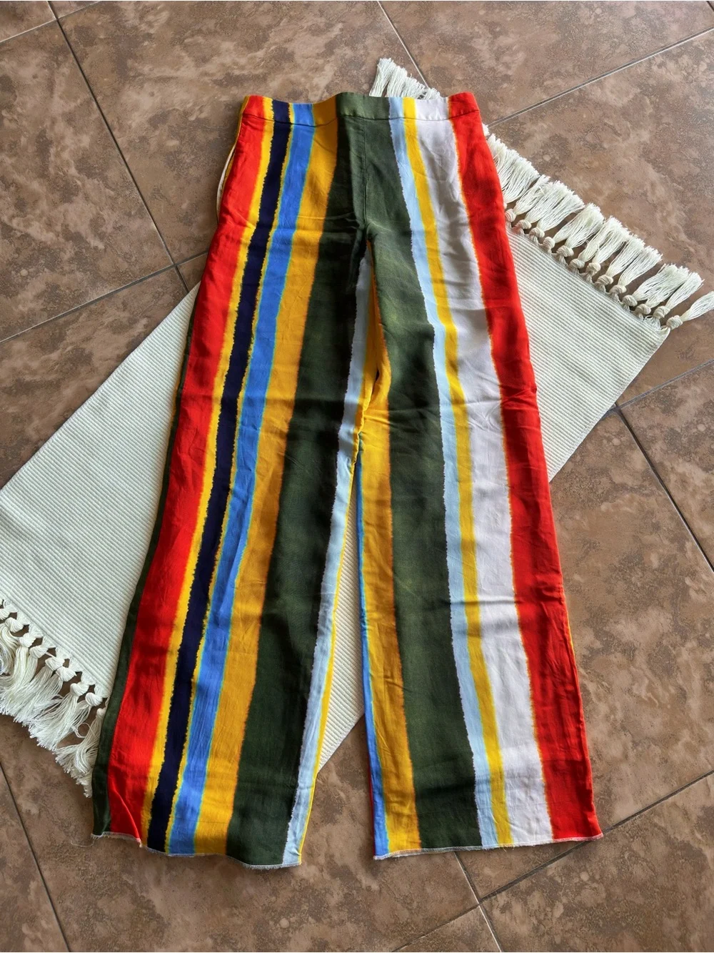 Tory Burch Fiona Wide Leg Pants Striped Multicolor High Rise